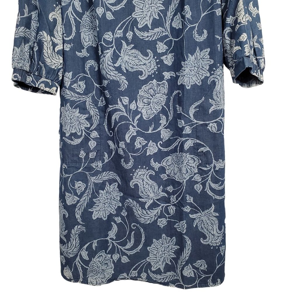 Isaac Mizrahi Live Sz 12 Dress Denim Chambray Floral Print Split Sleeves Lace Up - Picture 8 of 15